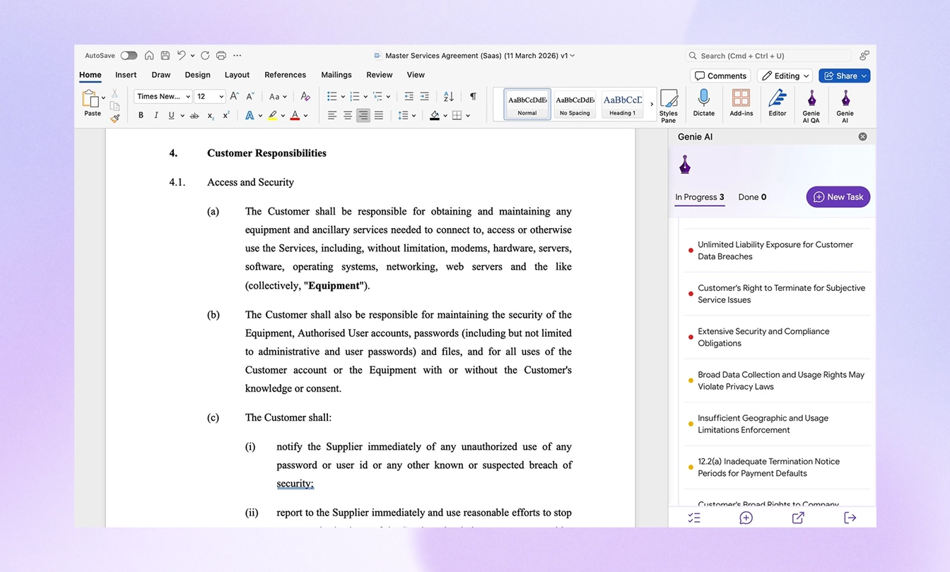 Genie running as a Microsoft Word add-in inside an open document