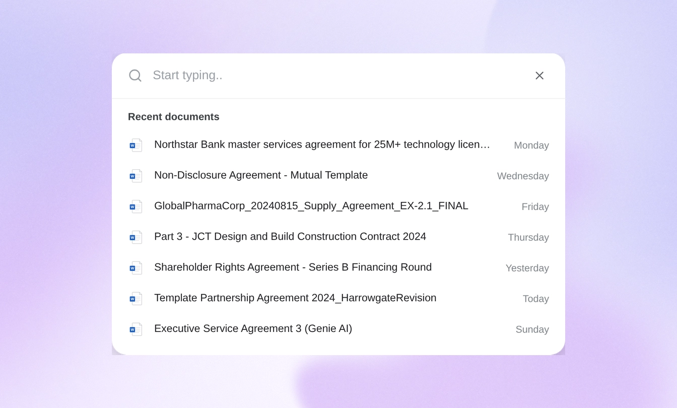 Search bar finding a document by title across the workspace